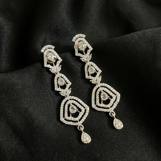 Silver Long Crystal Chandelier Earrings