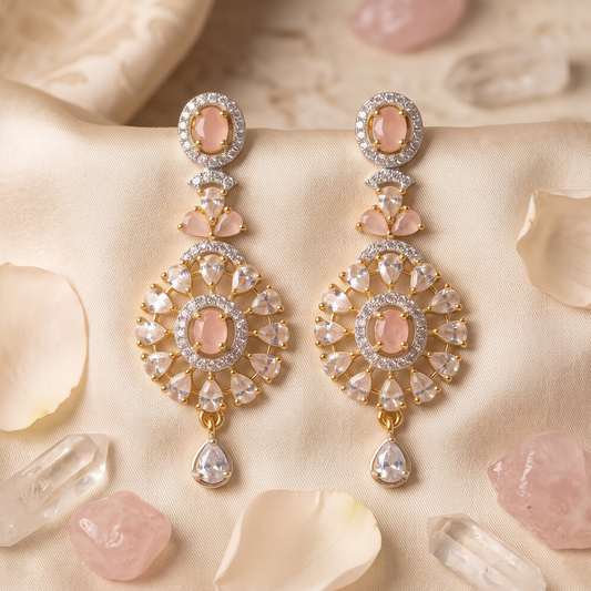 Gold Oval Crystal Medallion Drop Earrings