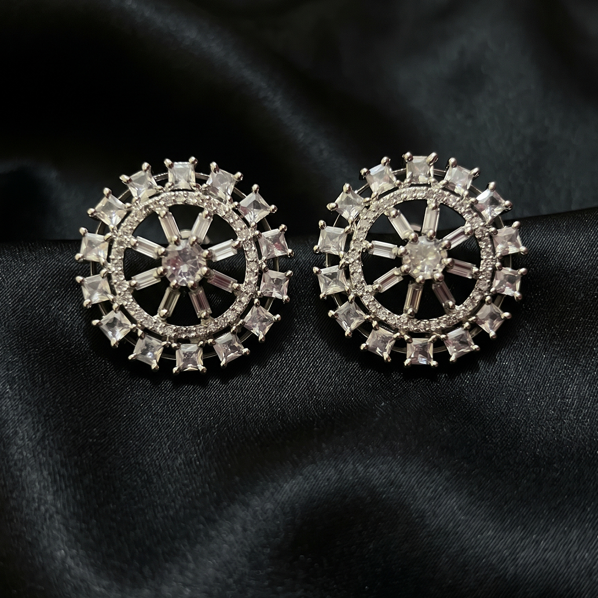Silver White Crystal Sunburst Studs