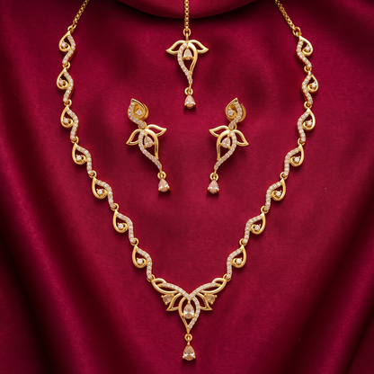 Gold Delicate Crystal Jewellery Set with Tikka