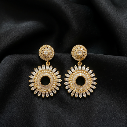 Gold Crystal Starburst Statement Earrings