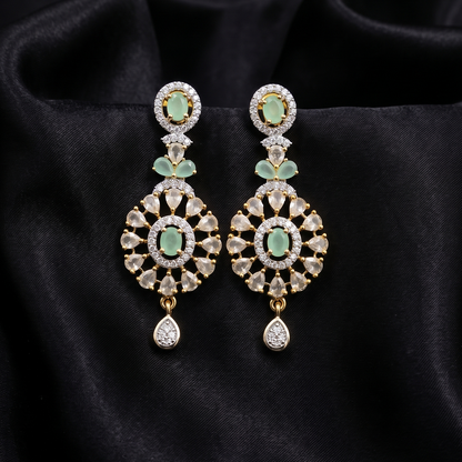 Gold Mint Stone Floral Drop Earrings