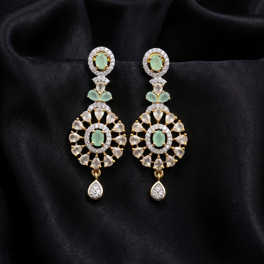 Gold Mint Stone Floral Drop Earrings