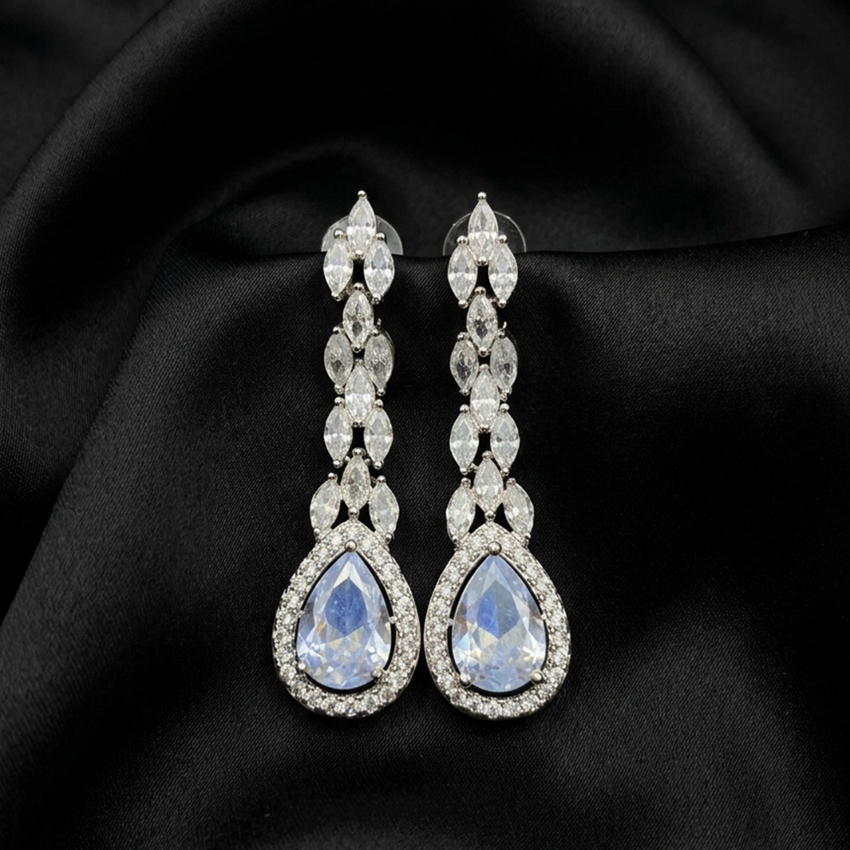 Silver Marquise Crystal Pear-Drop Earrings