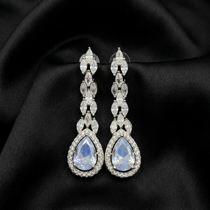Silver Marquise Crystal Pear-Drop Earrings