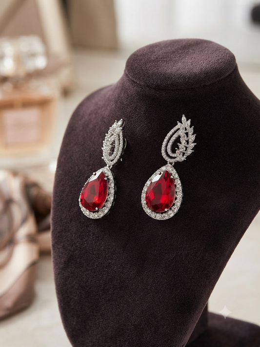Silver Finish CZ Chandelier Dangle Earrings
