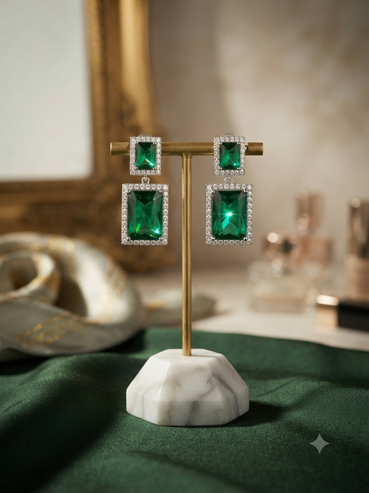 Emerald Green Diamond Dangle Earrings