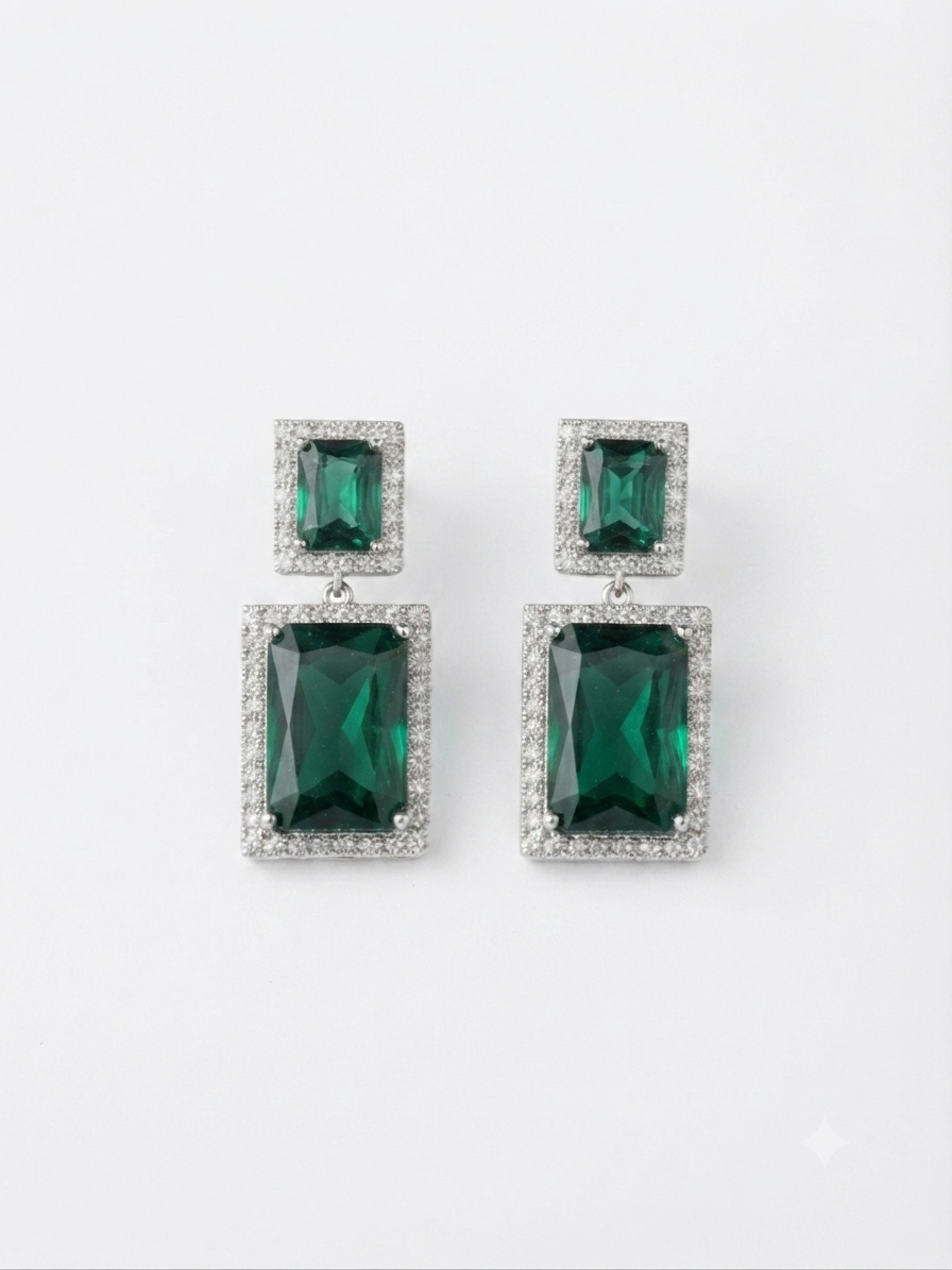 Emerald Green Diamond Dangle Earrings