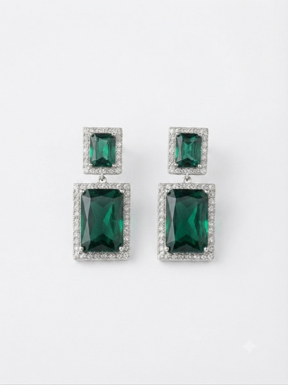 Emerald Green Diamond Dangle Earrings