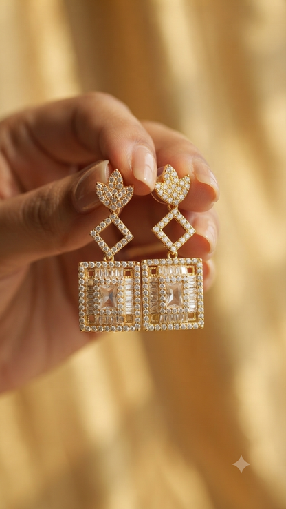 Gold Plated Zirconia Drop Earrings