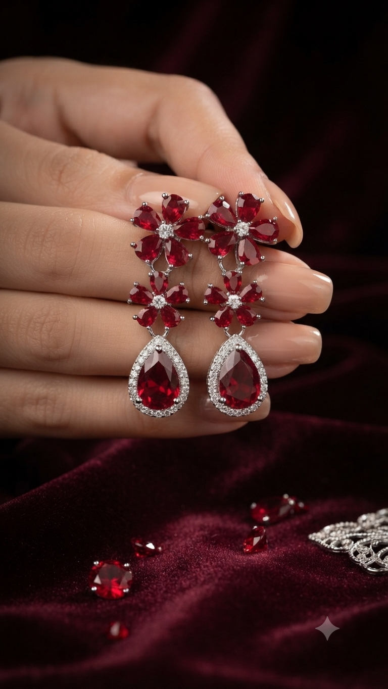 Red Lucky Flower Pearl Drop Earrings