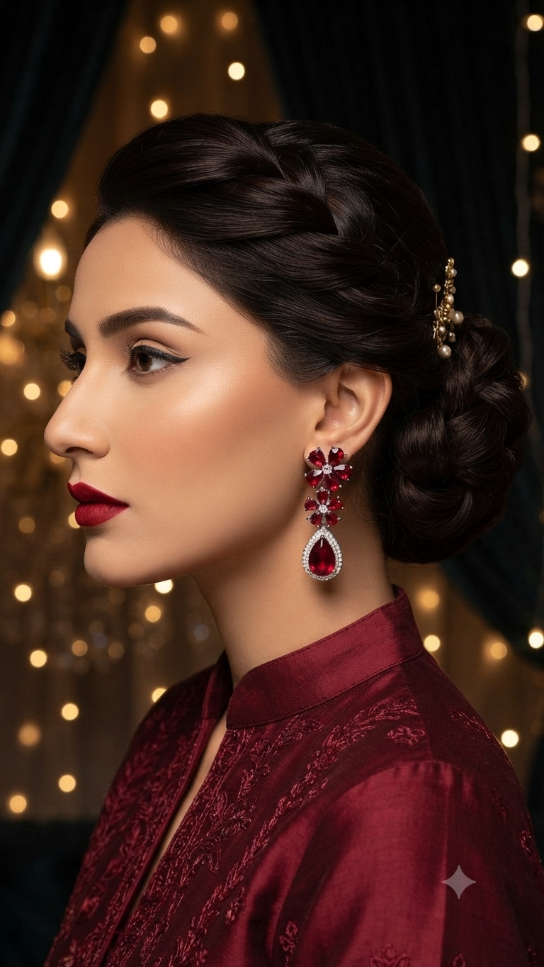 Red Lucky Flower Pearl Drop Earrings