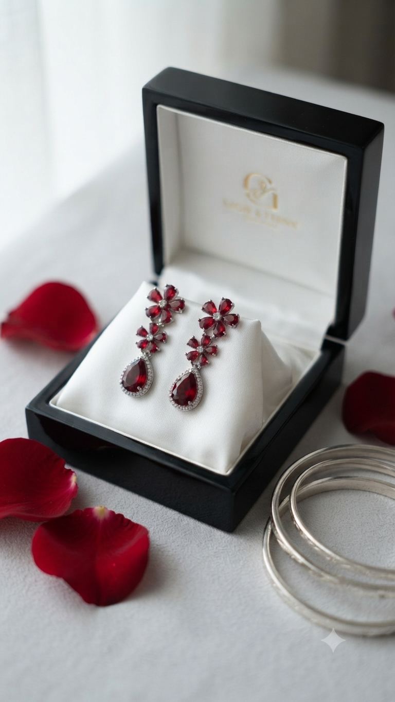 Red Lucky Flower Pearl Drop Earrings