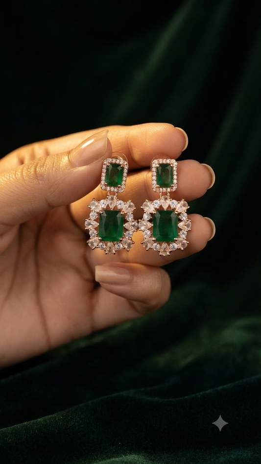 Emerald Green Doublet Dangle Earrings