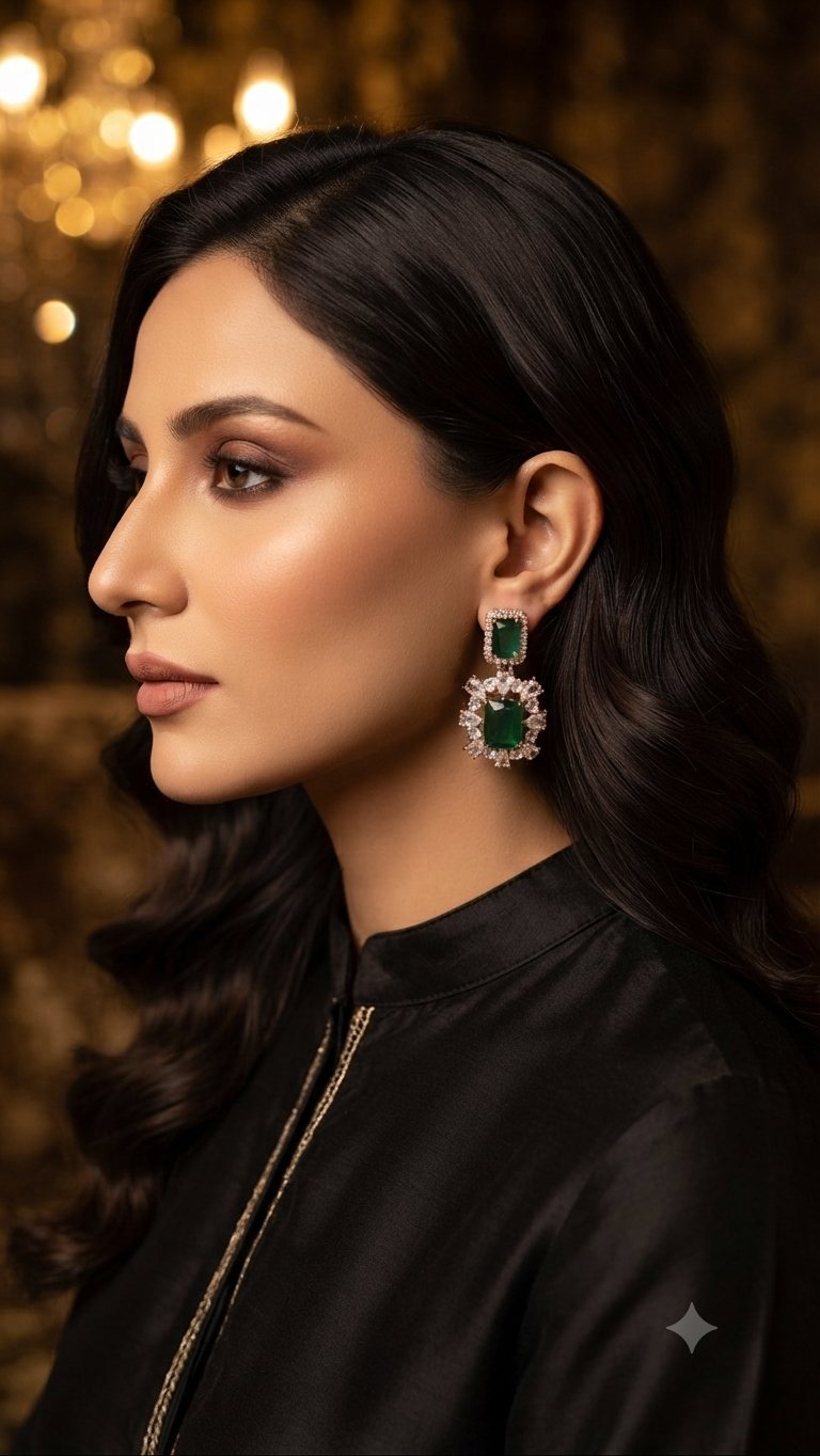 Emerald Green Doublet Dangle Earrings