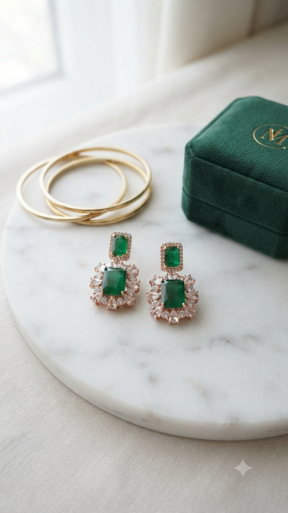 Emerald Green Doublet Dangle Earrings