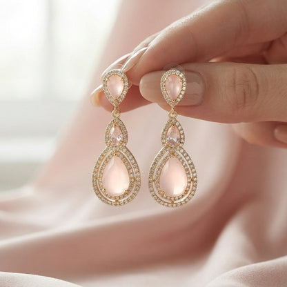 Gold Crystal Teardrop Drop Earrings