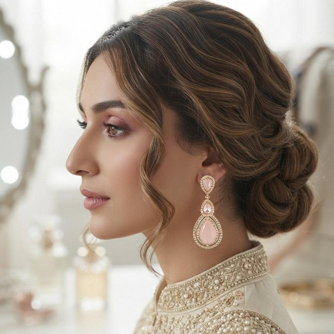 Gold Crystal Teardrop Drop Earrings