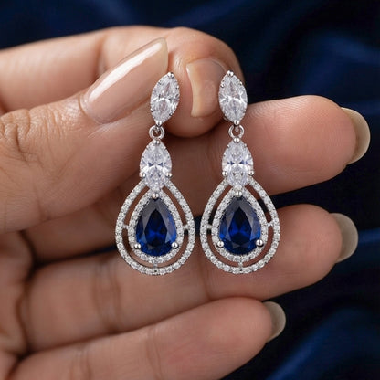 Silver Blue Sapphire Teardrop Earrings