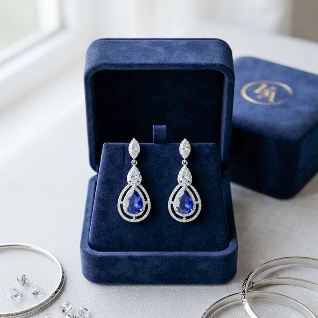 Silver Blue Sapphire Teardrop Earrings