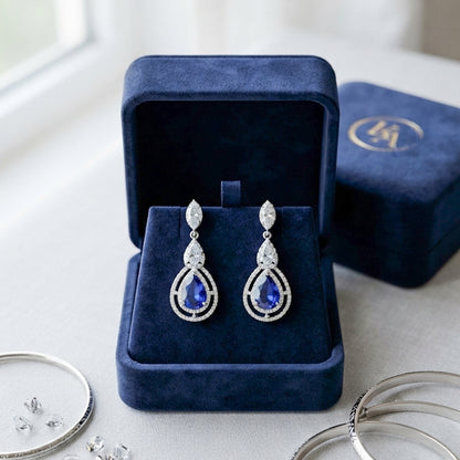 Silver Blue Sapphire Teardrop Earrings