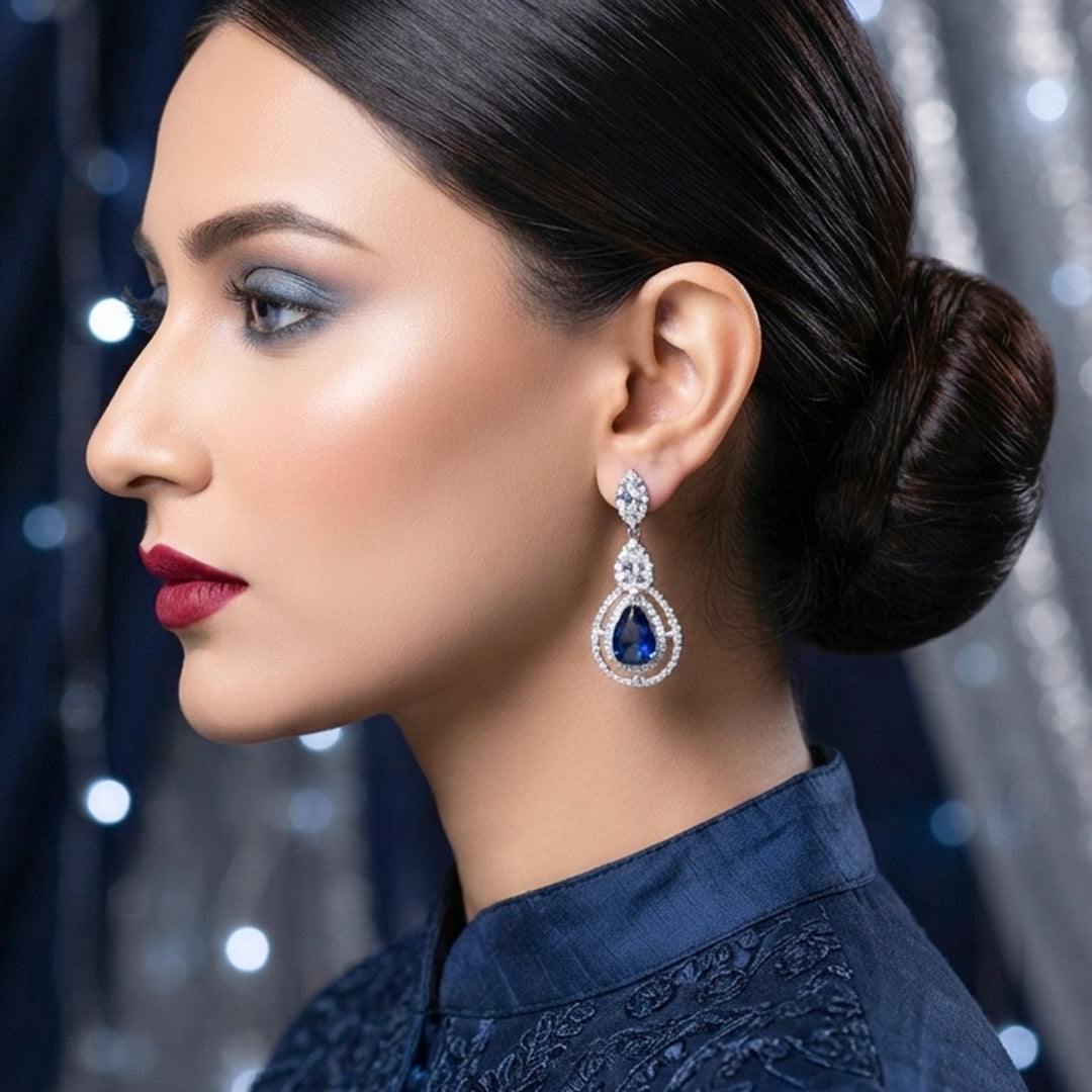 Silver Blue Sapphire Teardrop Earrings