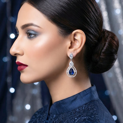 Silver Blue Sapphire Teardrop Earrings