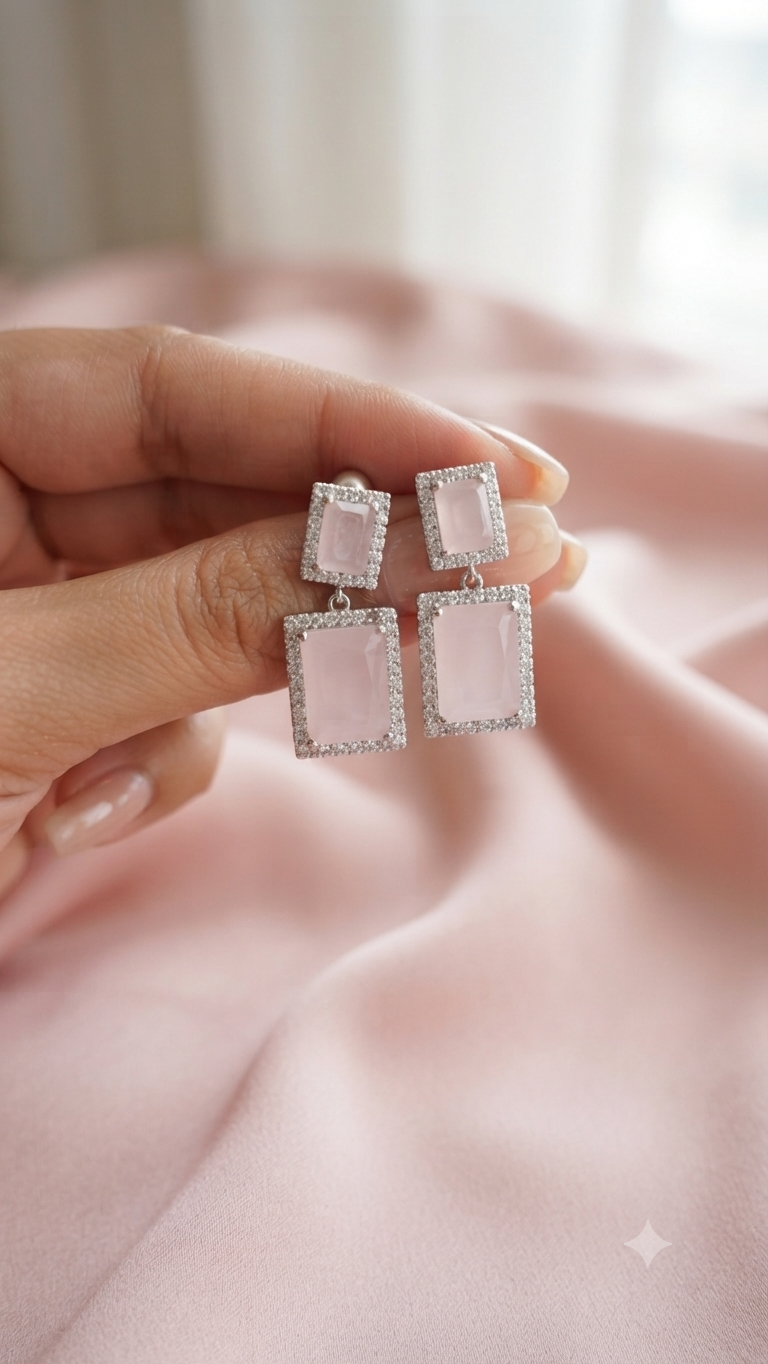 Rhodium Plated CZ Drop Earrings