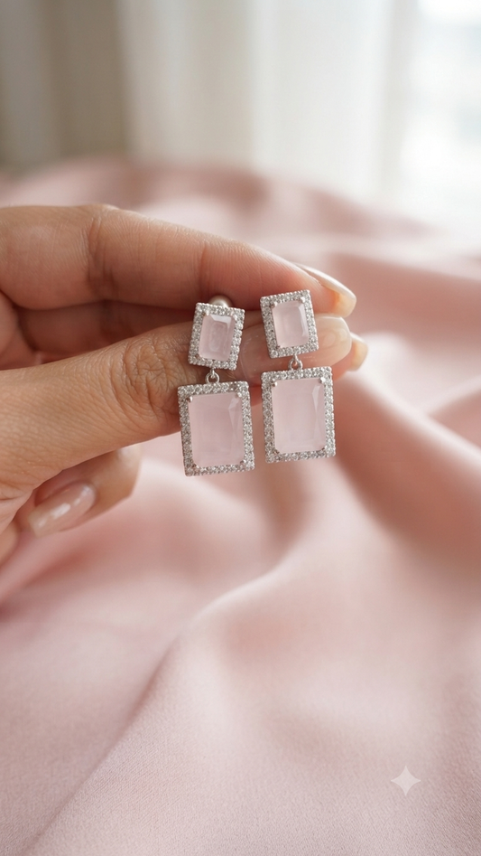 Rhodium Plated CZ Drop Earrings