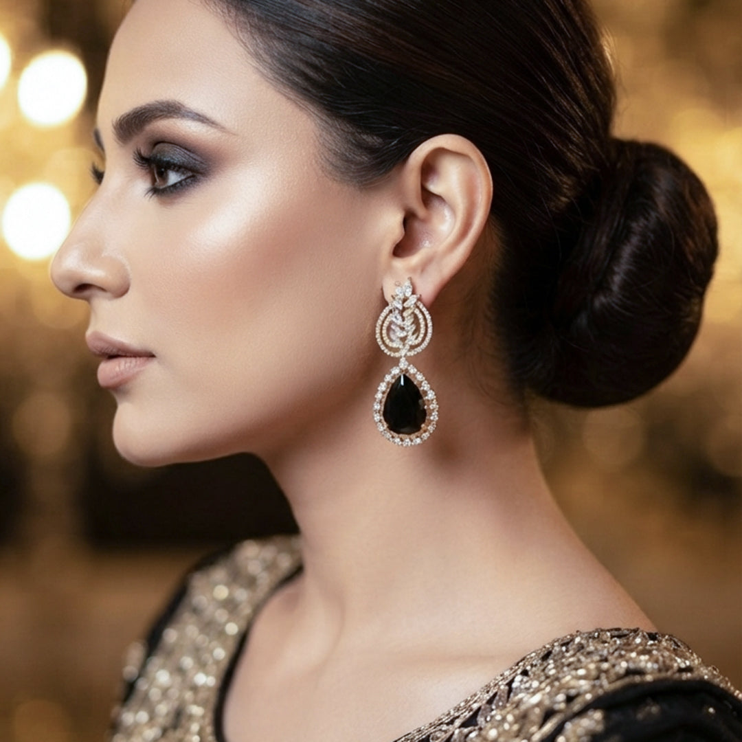 Gold Black Teardrop Drop Earrings
