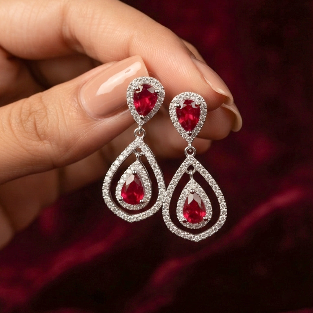 Rose Gold Ruby Teardrop Earrings