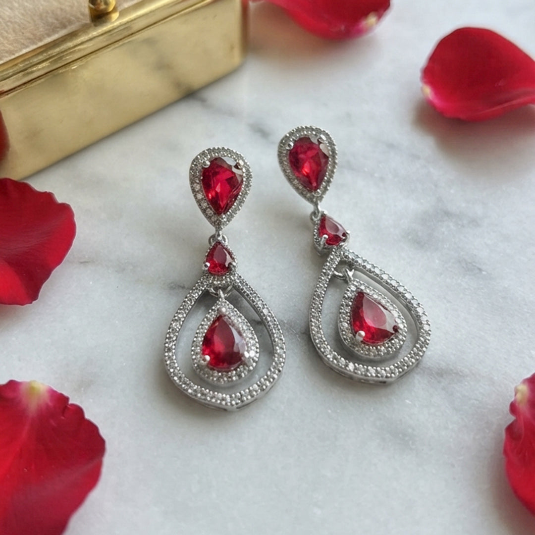 Rose Gold Ruby Teardrop Earrings
