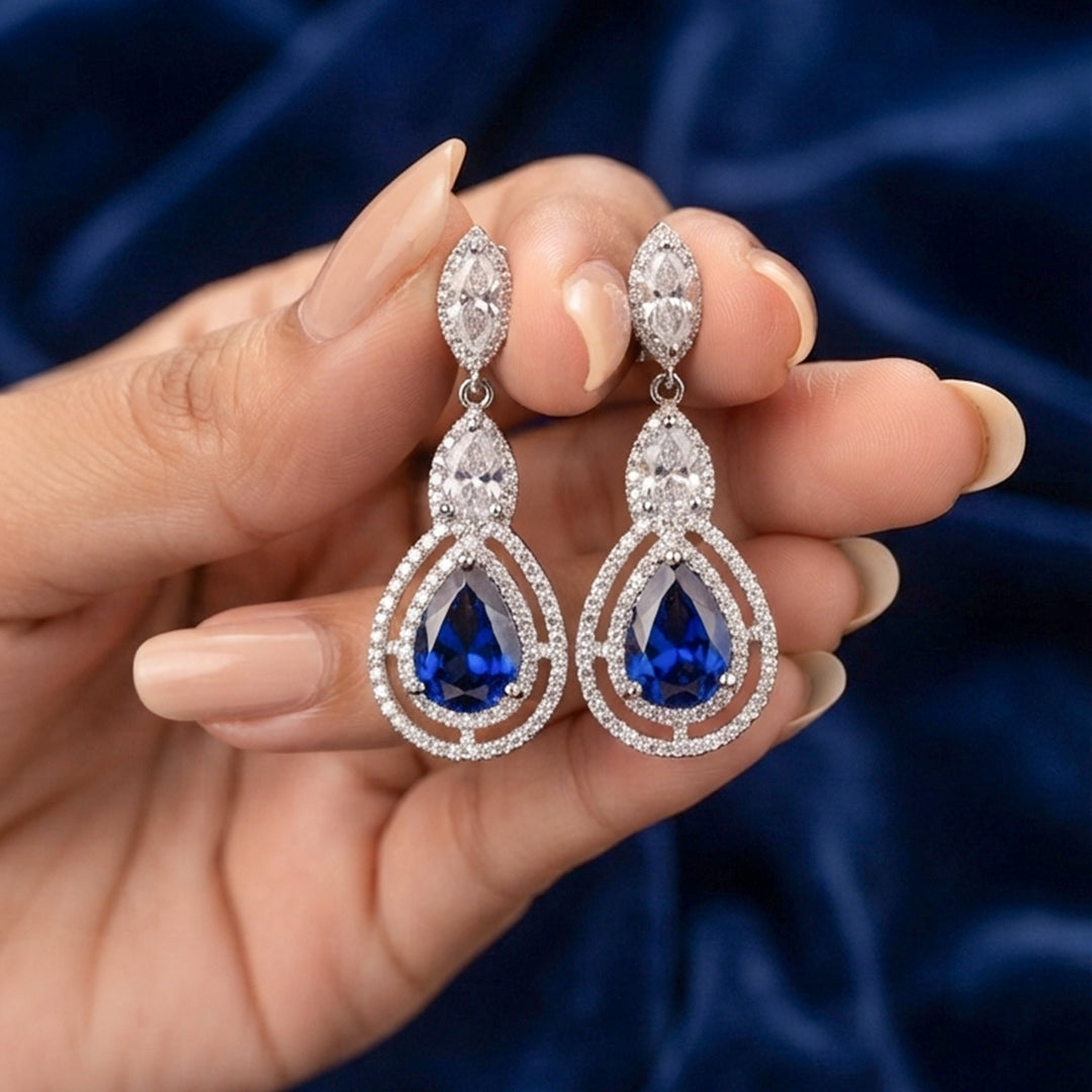 Silver Blue Sapphire Teardrop Earrings
