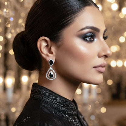 Silver Black Teardrop Earrings