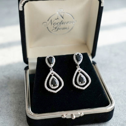 Silver Black Teardrop Earrings