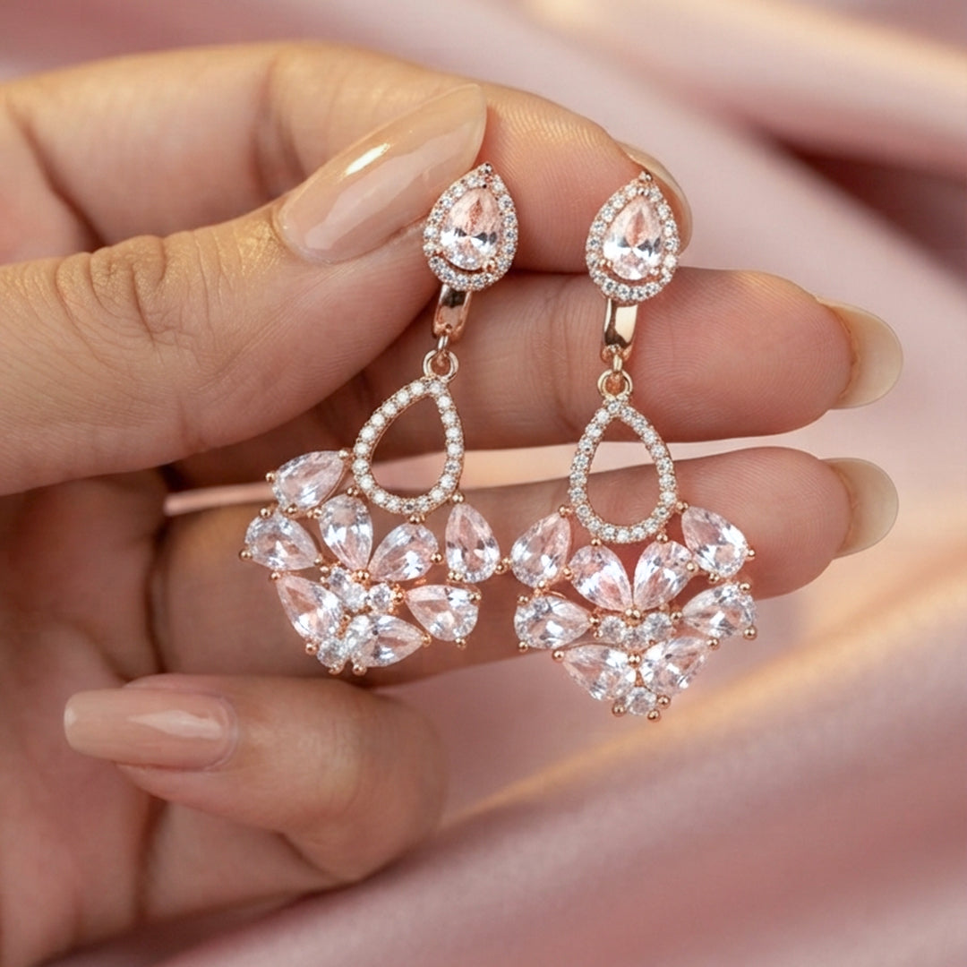 Silver Crystal Teardrop Drop Earrings