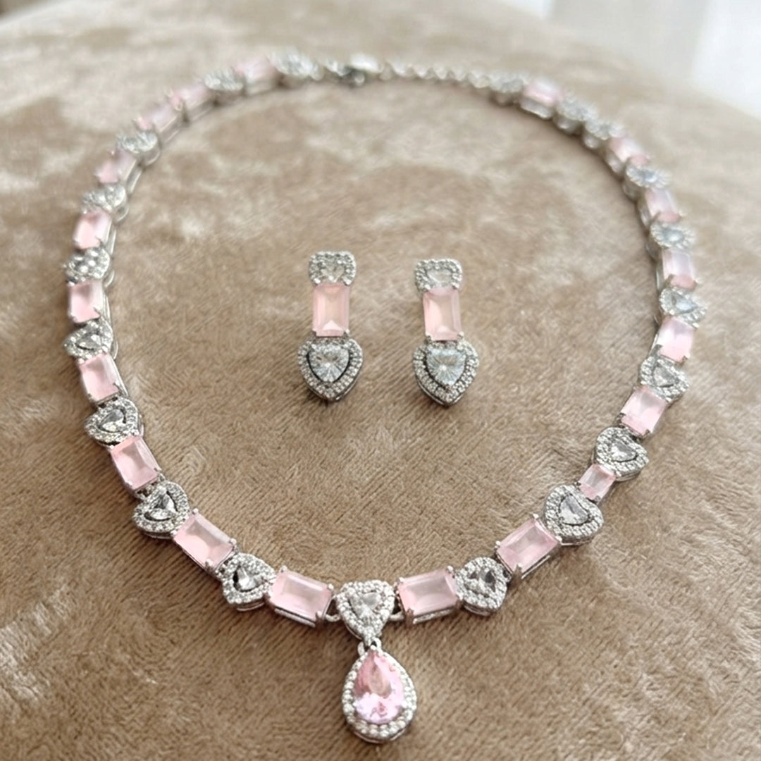 Pink Crystal Necklace & Earrings Set