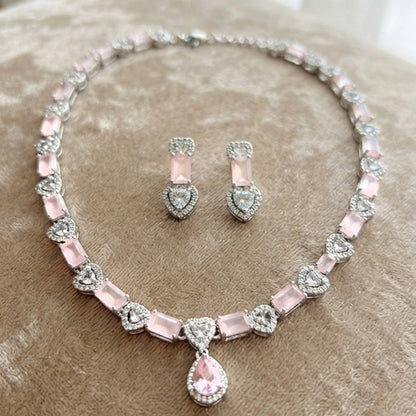 Pink Crystal Necklace & Earrings Set