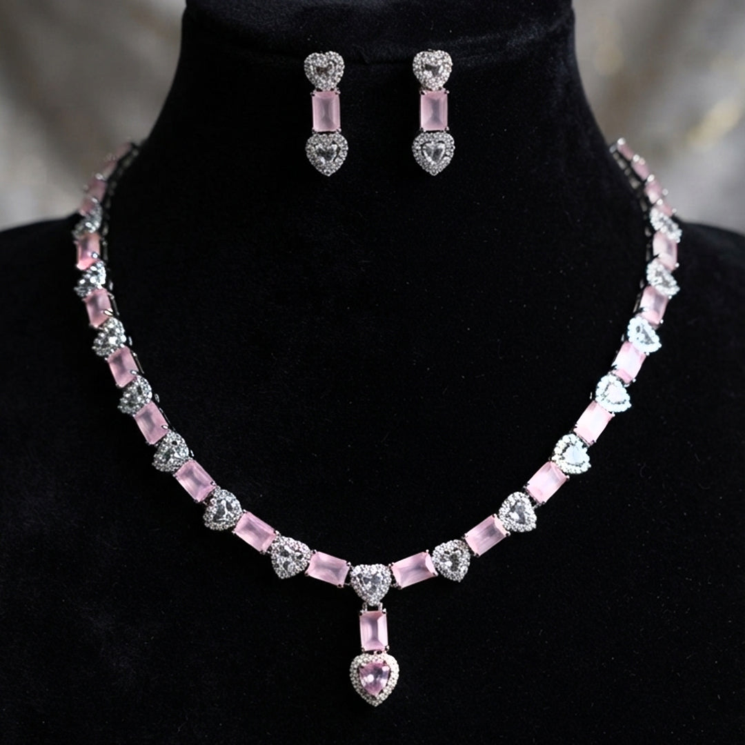 Pink Crystal Necklace & Earrings Set