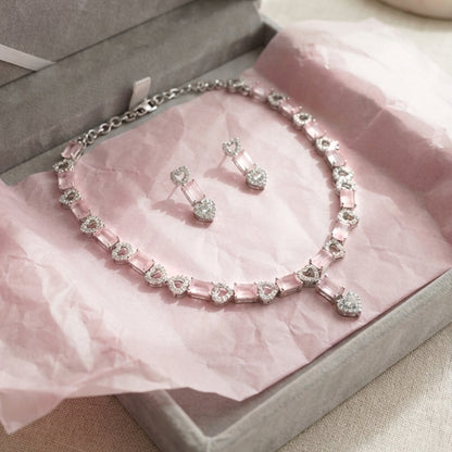 Pink Crystal Necklace & Earrings Set