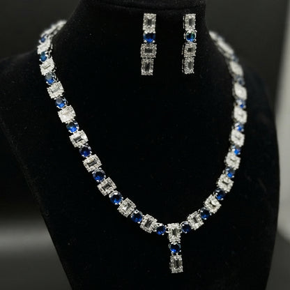 Blue Sapphire Tennis Necklace & Earrings Set