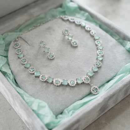 Mint Green Crystal Necklace & Earrings Set