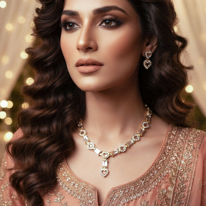 Gold Crystal Necklace & Earrings Set
