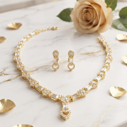 Gold Crystal Necklace & Earrings Set