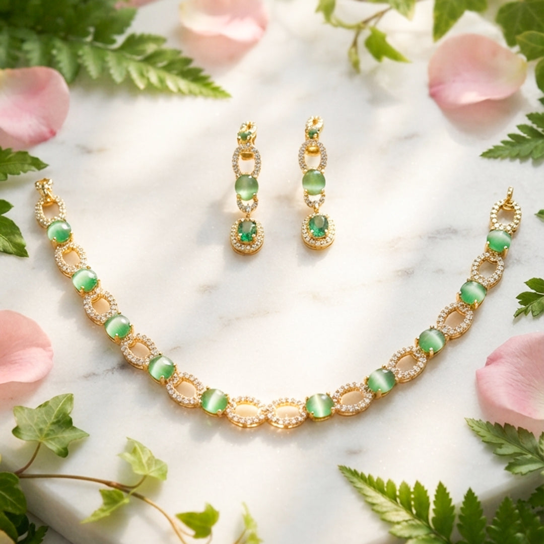 Green Emerald Necklace & Earrings Set