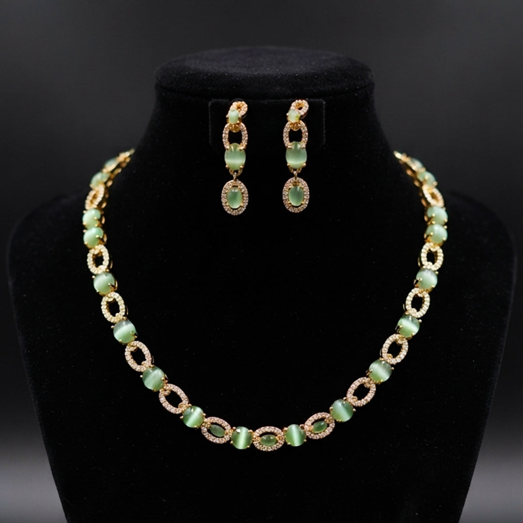 Green Emerald Necklace & Earrings Set