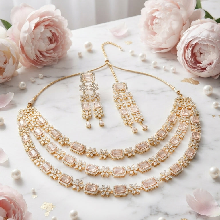 Royal Bridal Gold Necklace & Earrings Set