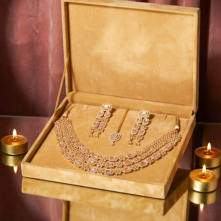 Royal Bridal Gold Necklace & Earrings Set