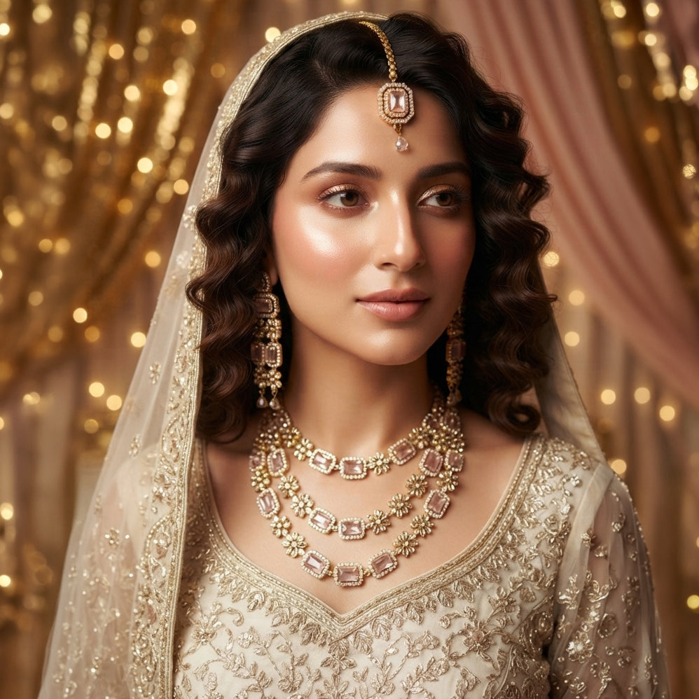 Royal Bridal Gold Necklace & Earrings Set