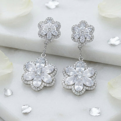 Silver Floral Drop Earrings